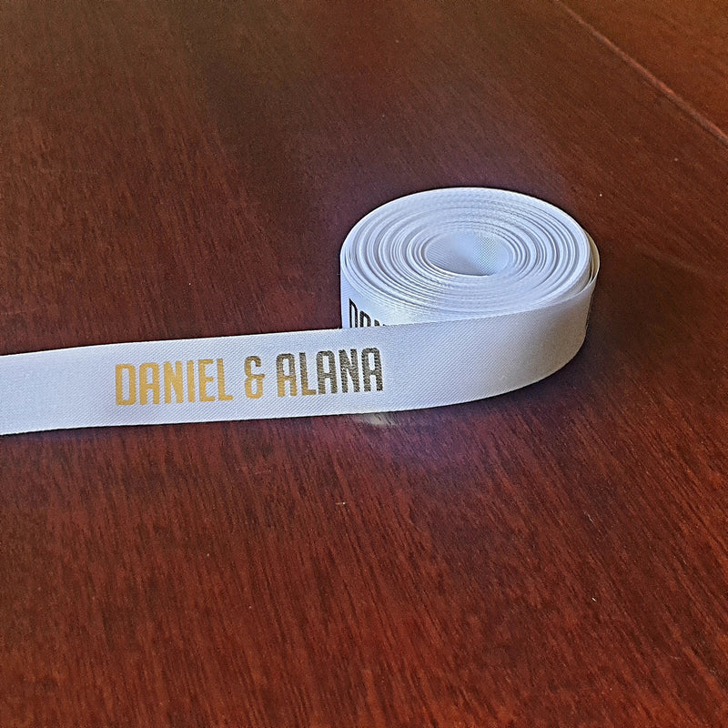 Personalised Satin Ribbon -  Gold or Silver print (priced per metre)