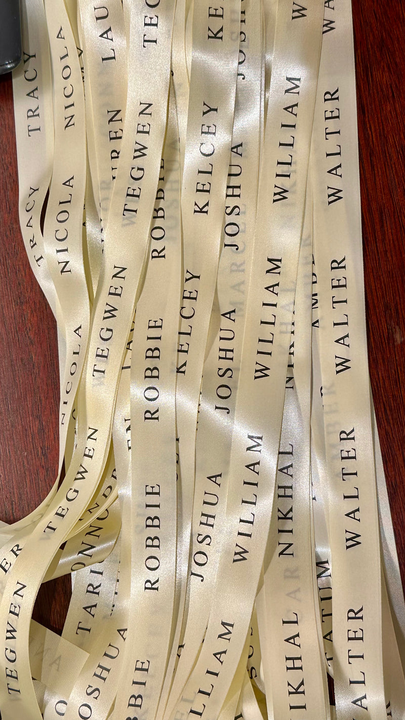 Personalised Satin Ribbon - Standard colour print (sold per metre)