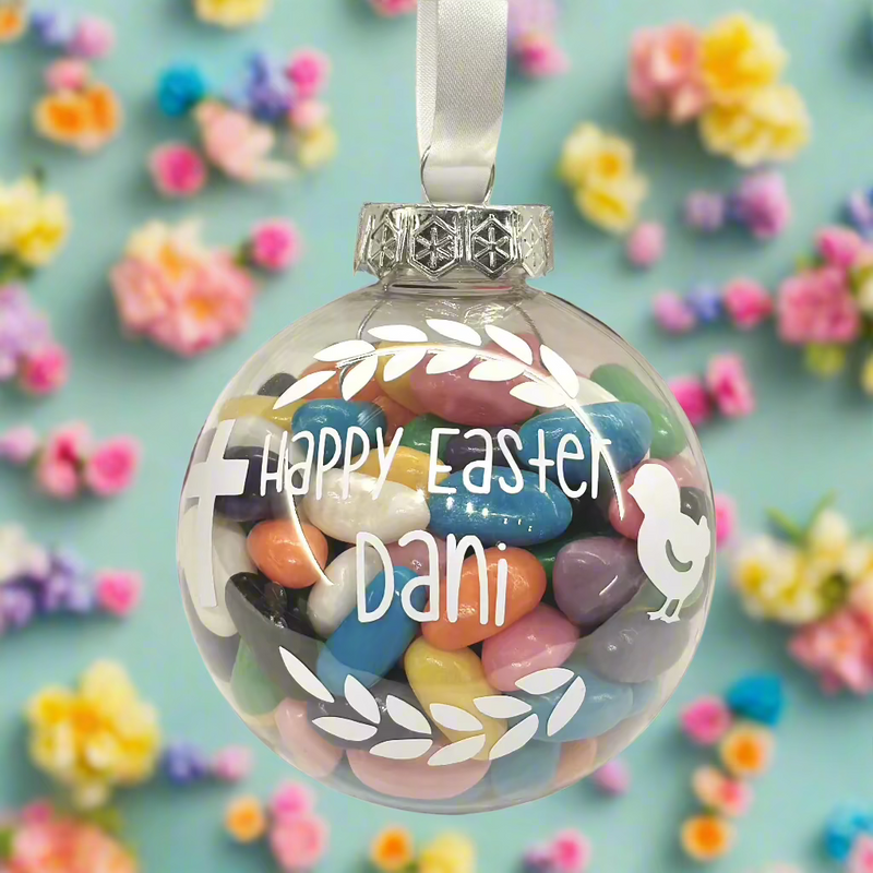 Personalised Easter Baubles filled with Jelly Beans