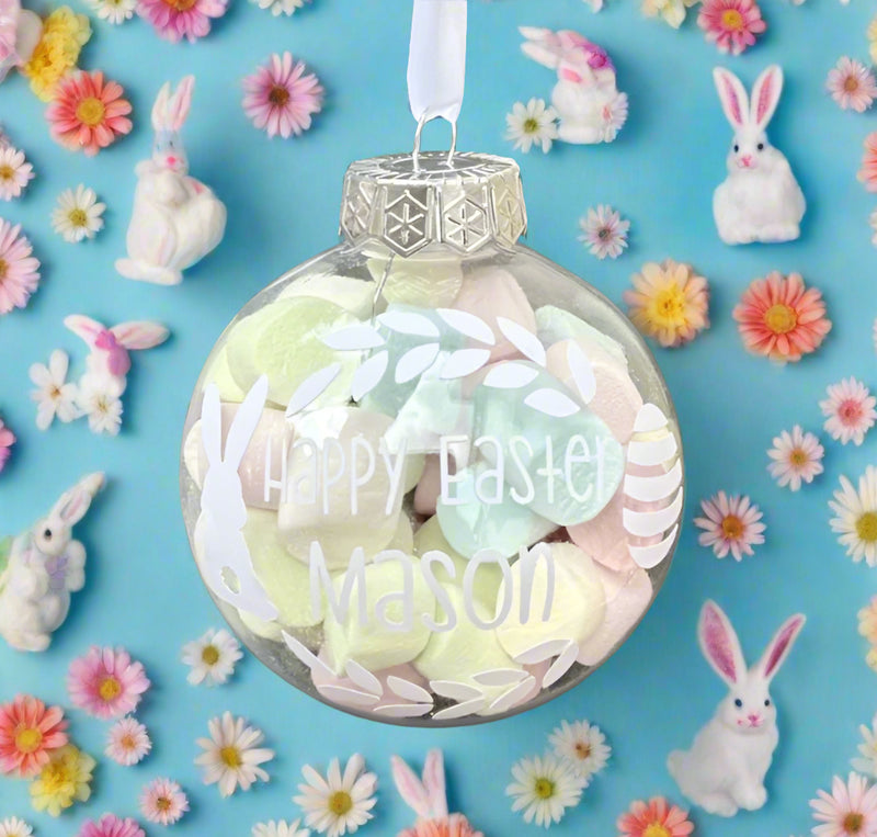 Personalised Easter Baubles filled with Mini Marshmallows