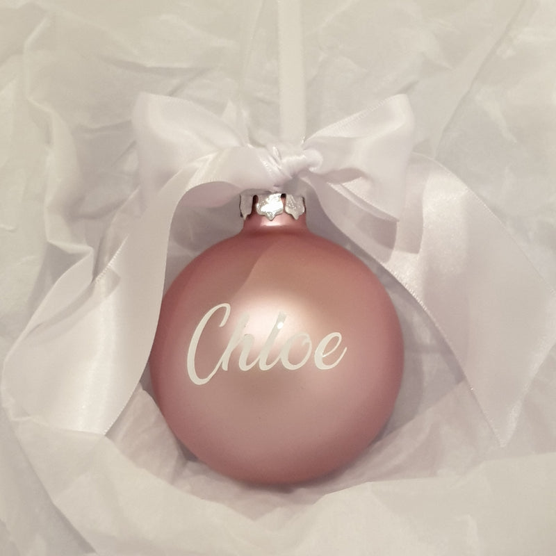 Christmas Bauble - Personalised - Glass (Ribbon with thick satin bow)