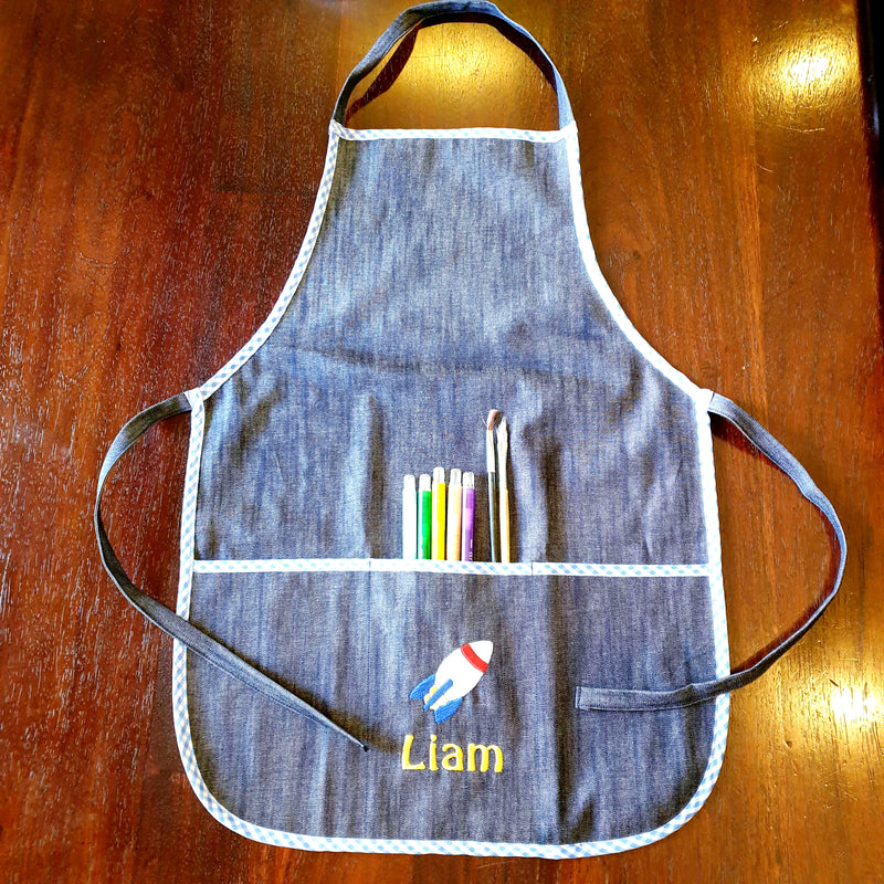 Apron - Embroidered Denim Art Apron for Children