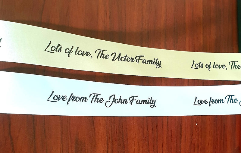 Personalised Satin Ribbon - Standard colour print (sold per metre)