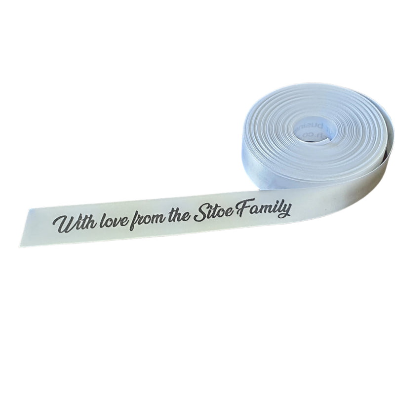 Personalised Satin Ribbon - Standard colour print (sold per metre)