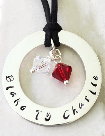 40 mm Personalised Hoop Necklace with Swarovski Crystal Birthstones