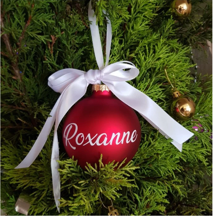 Christmas Bauble - Personalised - Glass (Two ribbon satin bow)