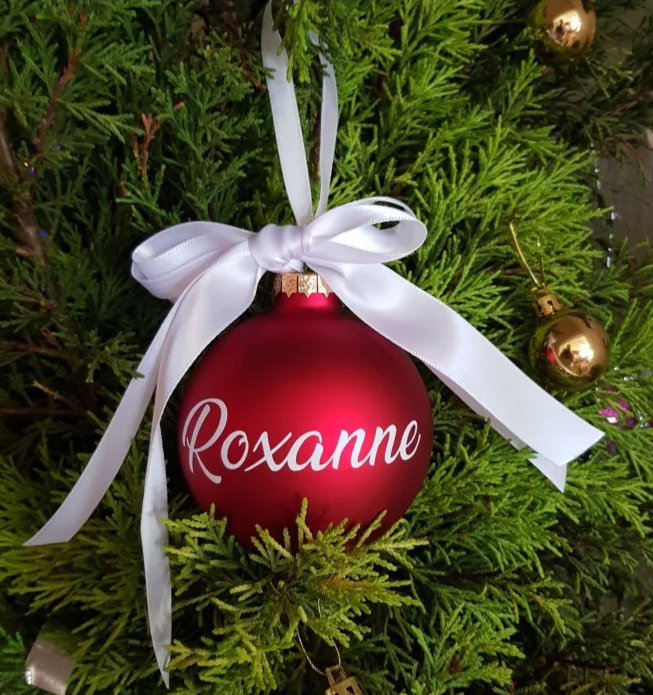 Christmas Bauble - Personalised - Glass (Two ribbon satin bow)