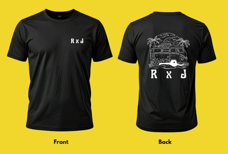 RXJ03 - Black T-Shirt - Bus at the Beach