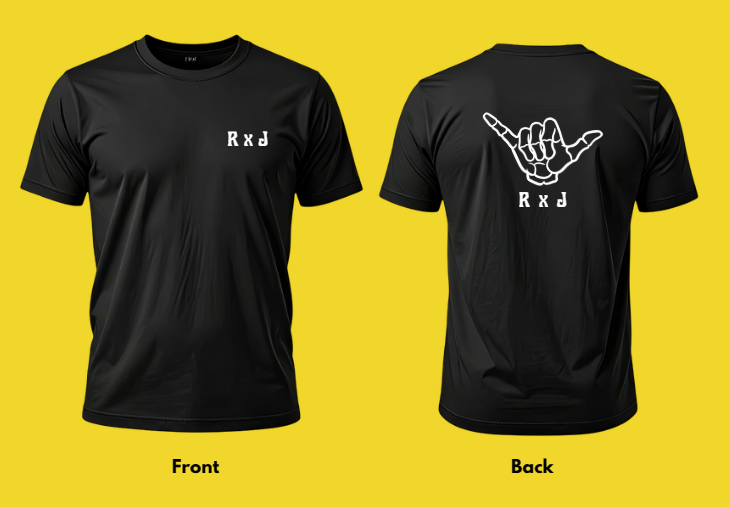 RXJ04 - Black T-Shirt - Shaka / Hang Loose sign
