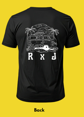 RXJ03 - Black T-Shirt - Bus at the Beach