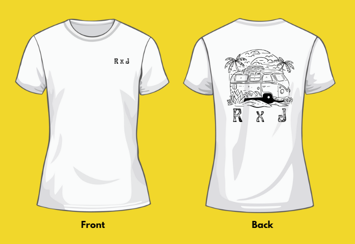 RXJ02 - White T-Shirt - Bus at the Beach