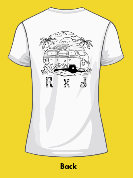 RXJ02 - White T-Shirt - Bus at the Beach