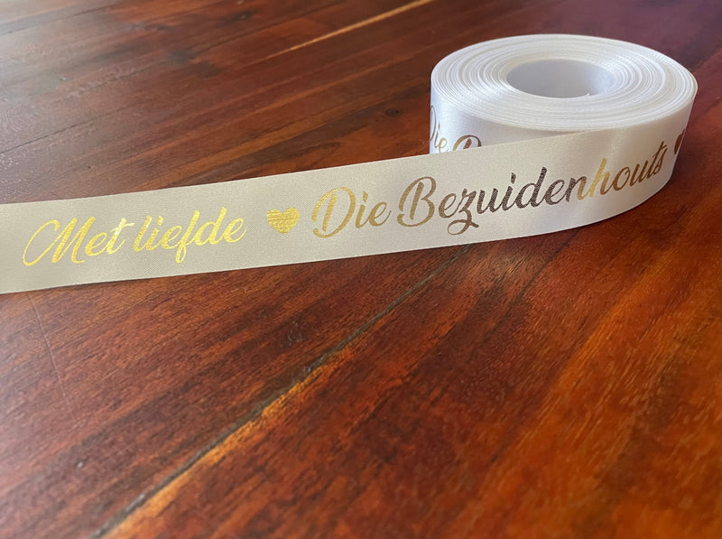 Personalised Satin Ribbon -  Gold or silver print (priced per metre)