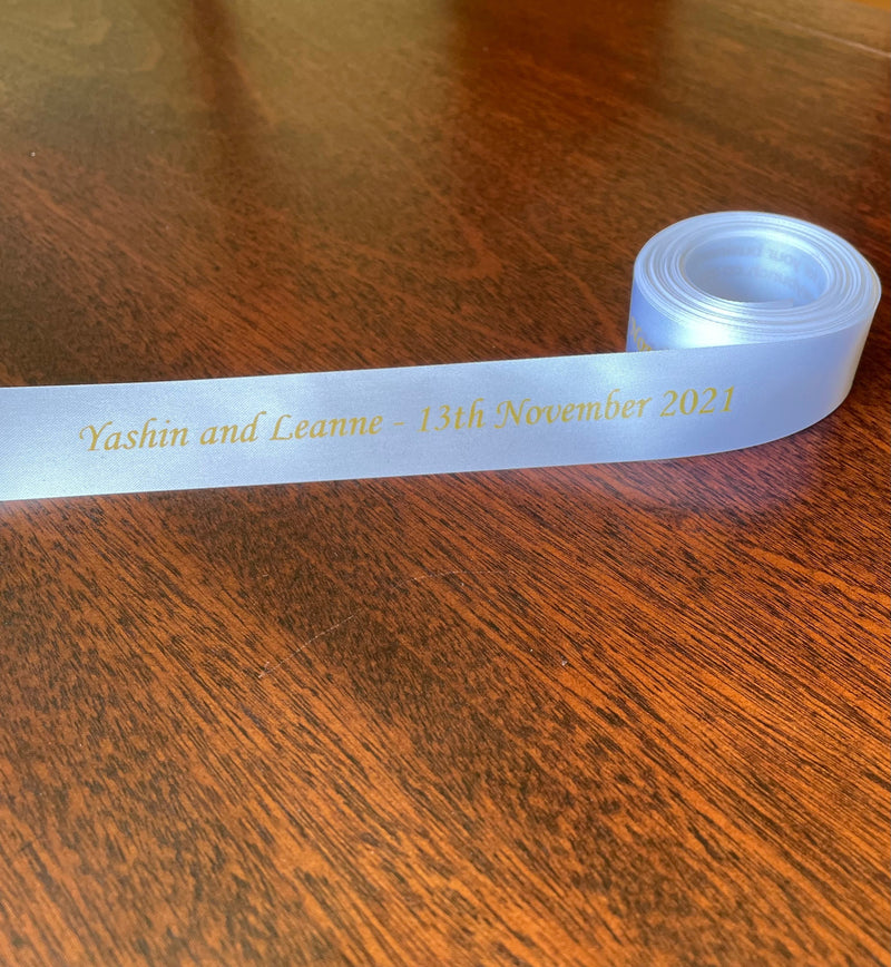 Personalised Satin Ribbon -  Gold or silver print (priced per metre)