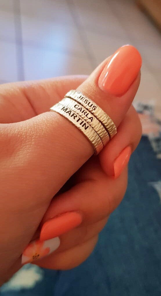 Sterling Silver Textured Stacking Ring (Personalised)