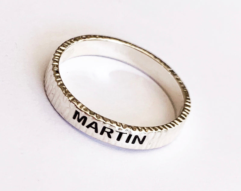 Sterling Silver Textured Stacking Ring (Personalised)