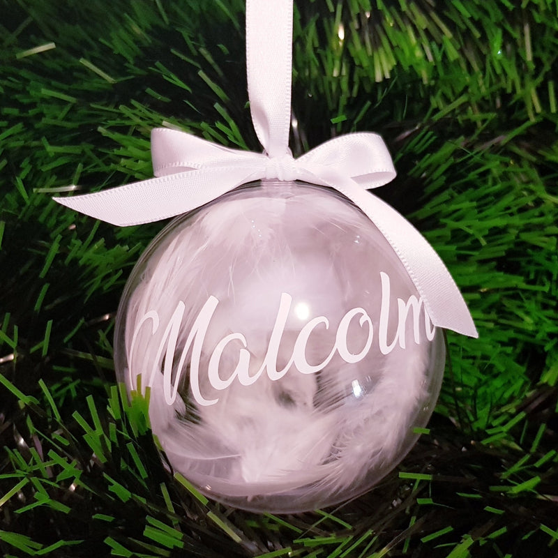 Bauble - Personalised with White Feathers