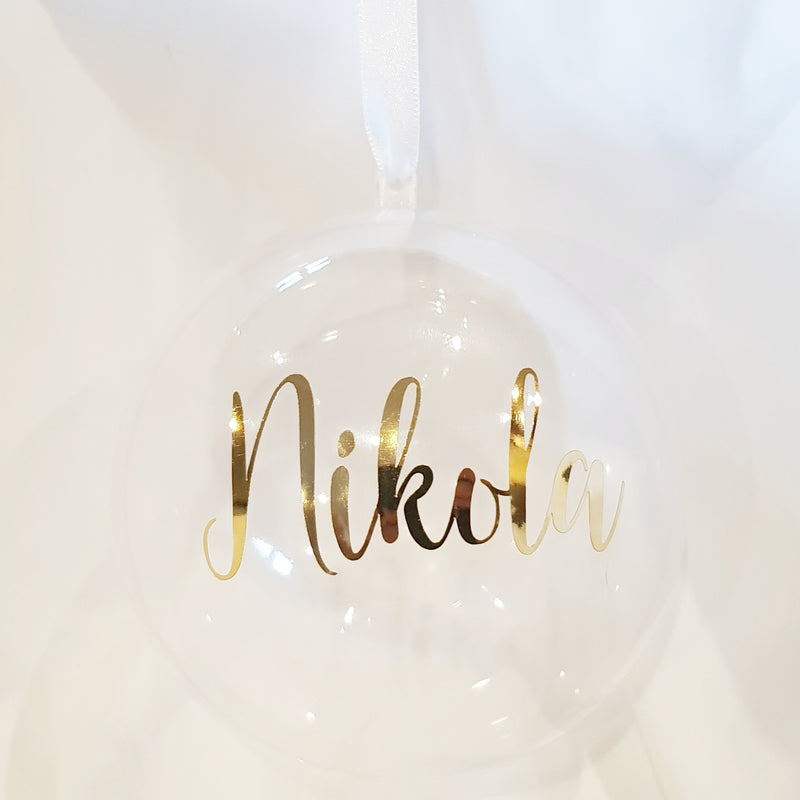 Christmas Bauble - Personalised PVC bauble (Gold or Silver Script Text)