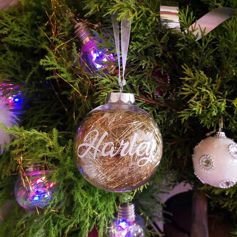 Christmas Bauble - Personalised (Gold Tinsel) 8cm