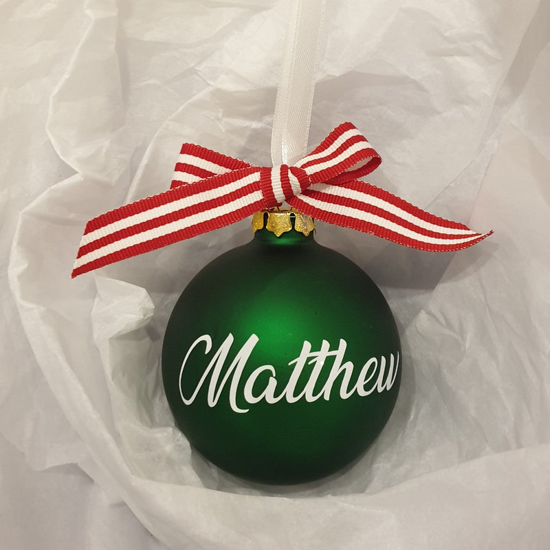 Christmas Bauble - Personalised - Glass (with candy stripe bow)