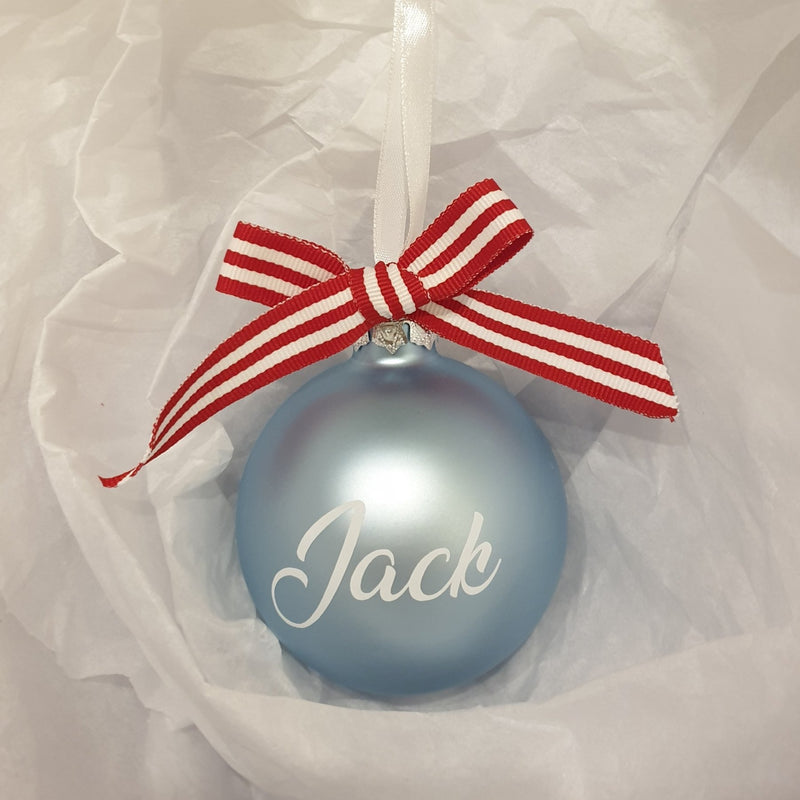 Christmas Bauble - Personalised - Glass (with candy stripe bow)