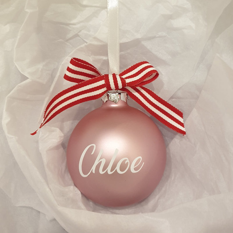 Christmas Bauble - Personalised - Glass (with candy stripe bow)