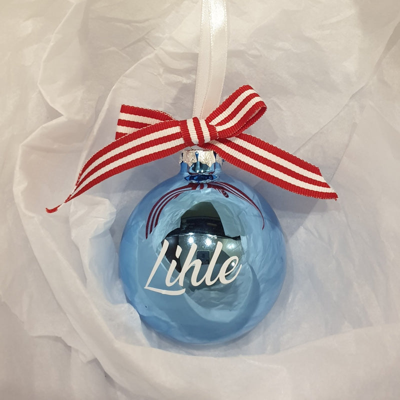 Christmas Bauble - Personalised - Glass (with candy stripe bow)