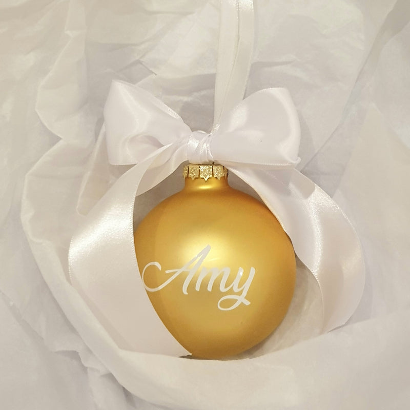 Christmas Bauble - Personalised - Glass (Ribbon with thick satin bow)