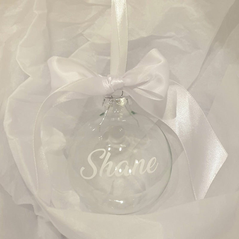 Christmas Bauble - Personalised - Glass (Ribbon with thick satin bow)