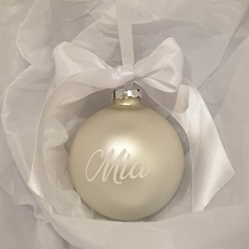 Christmas Bauble - Personalised - Glass (Ribbon with thick satin bow)