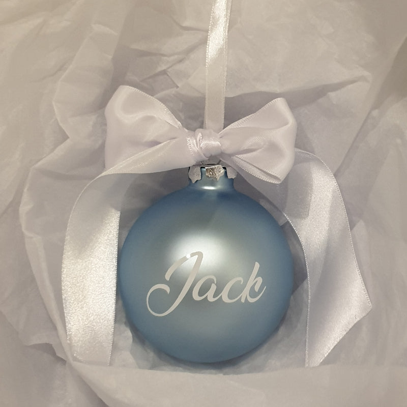 Christmas Bauble - Personalised - Glass (Ribbon with thick satin bow)