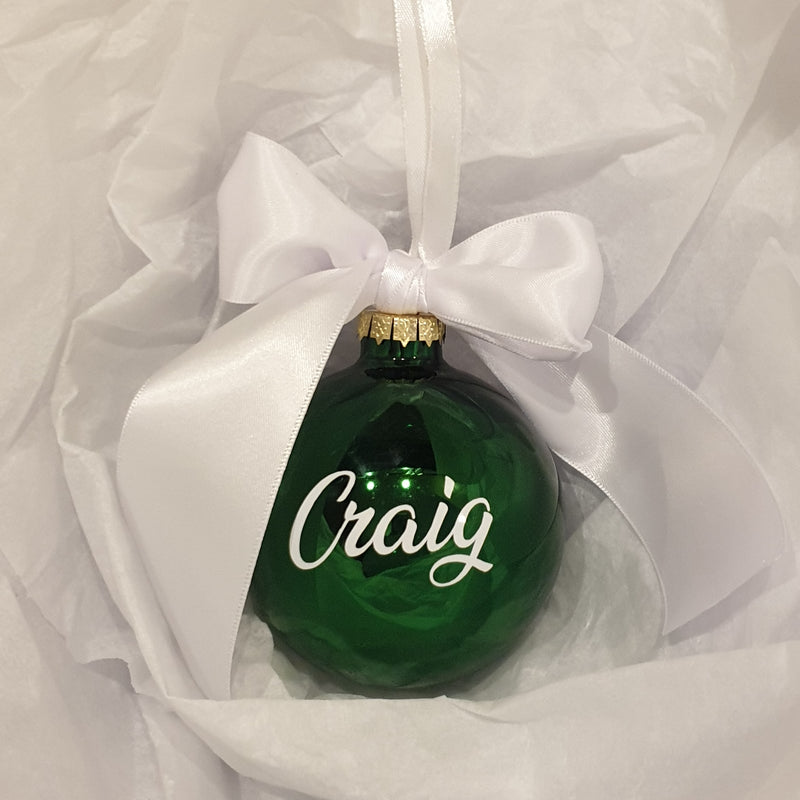 Christmas Bauble - Personalised - Glass (Ribbon with thick satin bow)