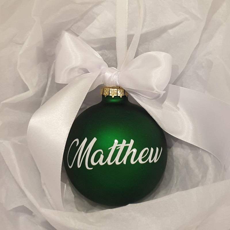 Christmas Bauble - Personalised - Glass (Ribbon with thick satin bow)