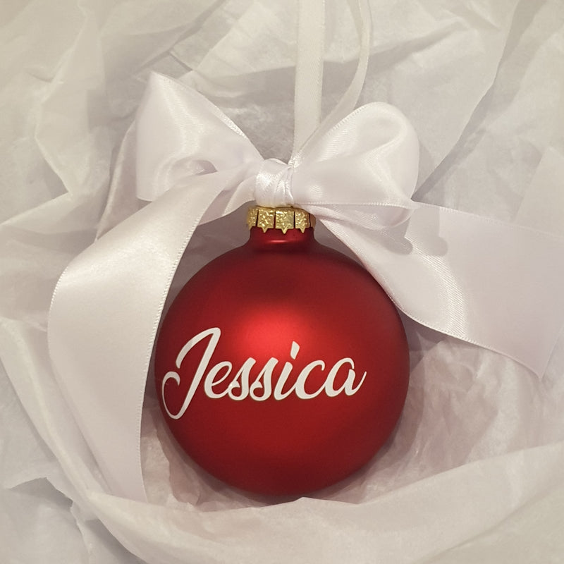 Christmas Bauble - Personalised - Glass (Ribbon with thick satin bow)