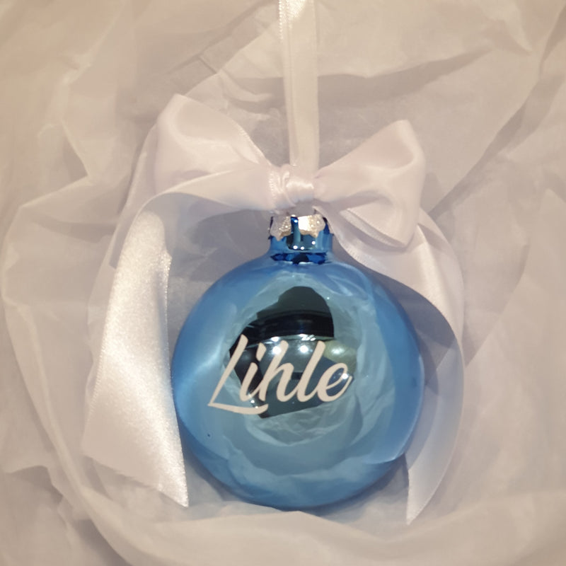 Christmas Bauble - Personalised - Glass (Ribbon with thick satin bow)