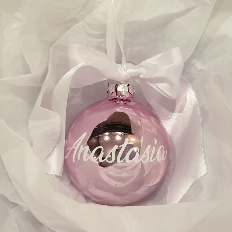 Christmas Bauble - Personalised - Glass (Ribbon with thick satin bow)