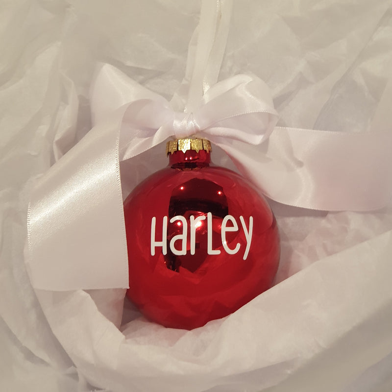 Christmas Bauble - Personalised - Glass (Ribbon with thick satin bow)