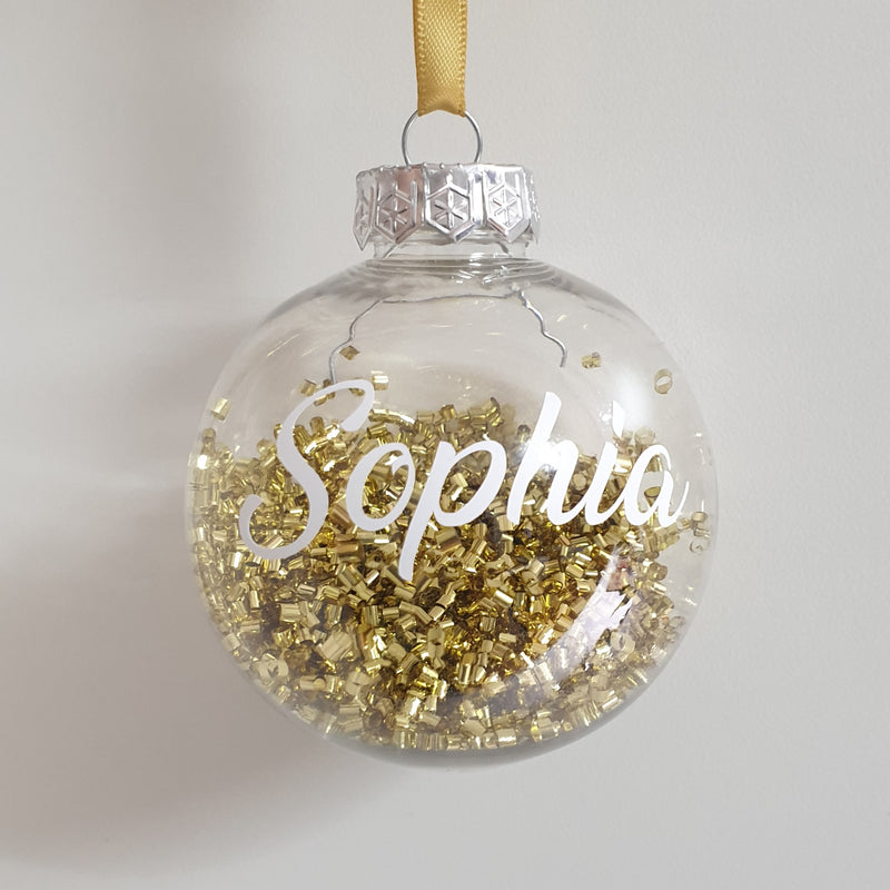 Christmas Bauble - Personalised (Gold Glitter) 8cm
