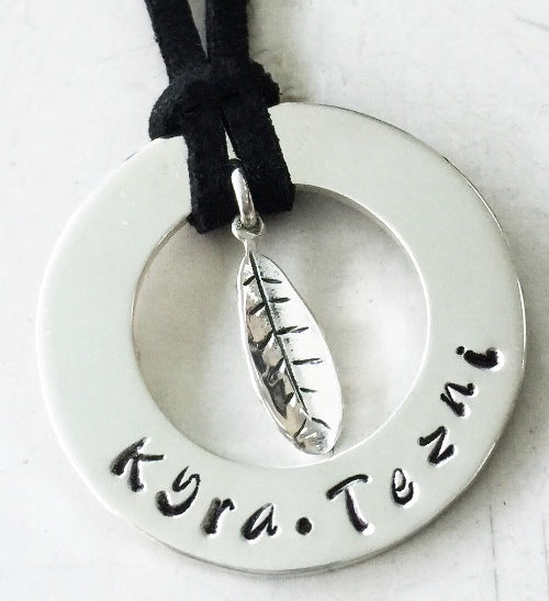 30 mm Personalised Hoop Necklace with Leaf Dangle