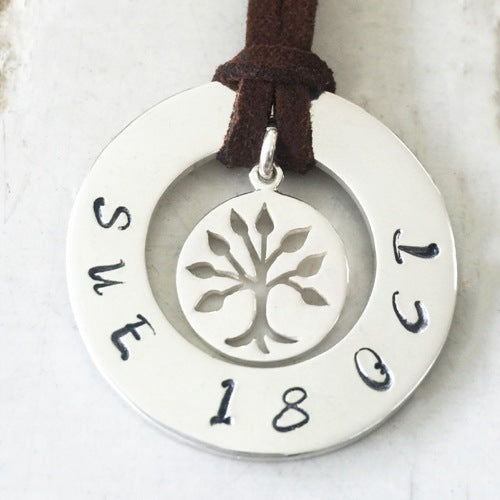 30 mm Personalised Hoop Necklace with Leafy Tree of Life