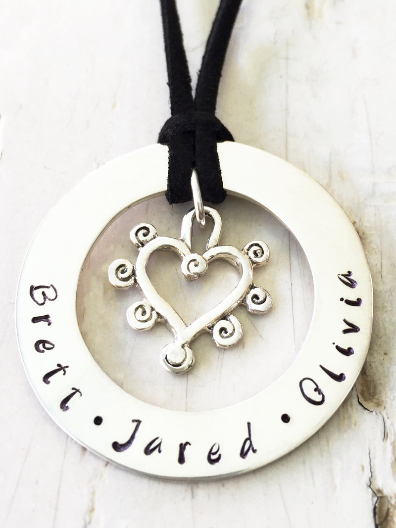 40 mm Personalised Hoop Necklace with Curly Heart Dangle