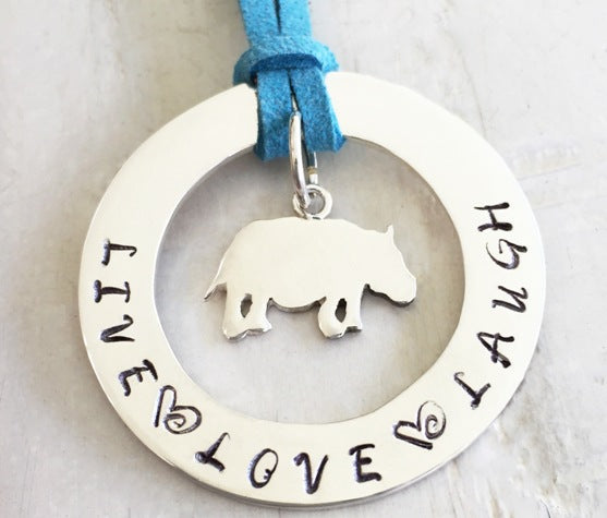 40 mm Personalised Hoop Necklace with Hippo Charm