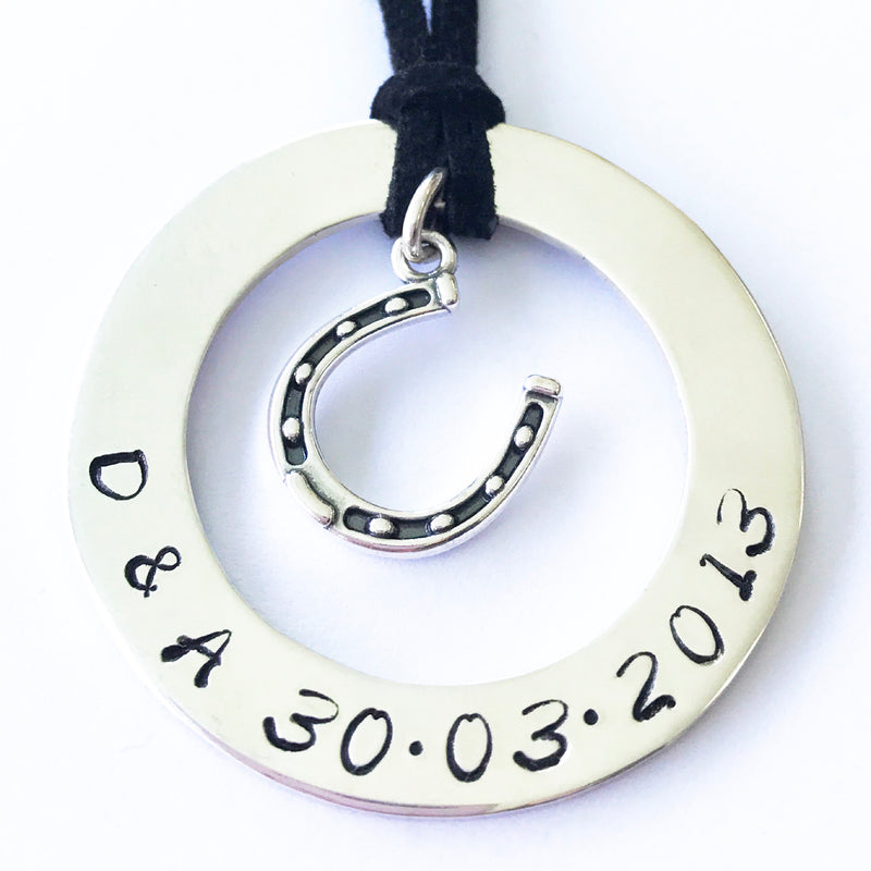 40 mm Personalised Hoop Necklace with Horseshoe Dangle