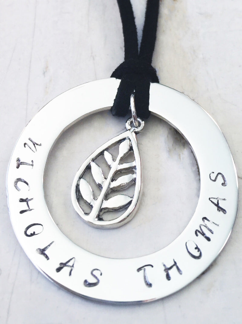 40 mm Personalised Hoop Necklace with Leaf Charm