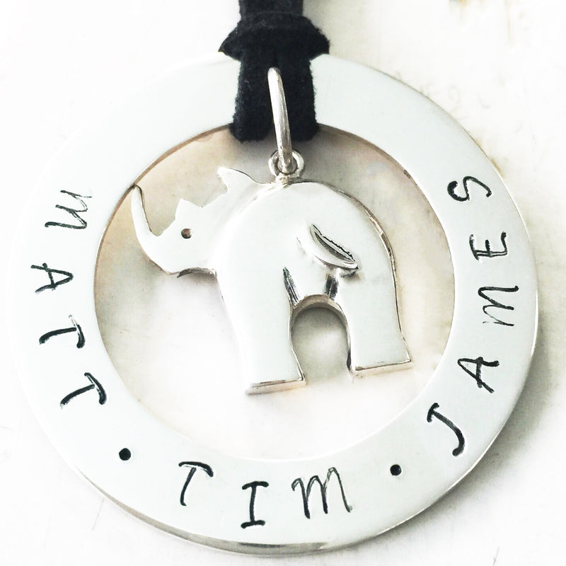 40 mm Personalised Hoop Necklace with Rhino Charm