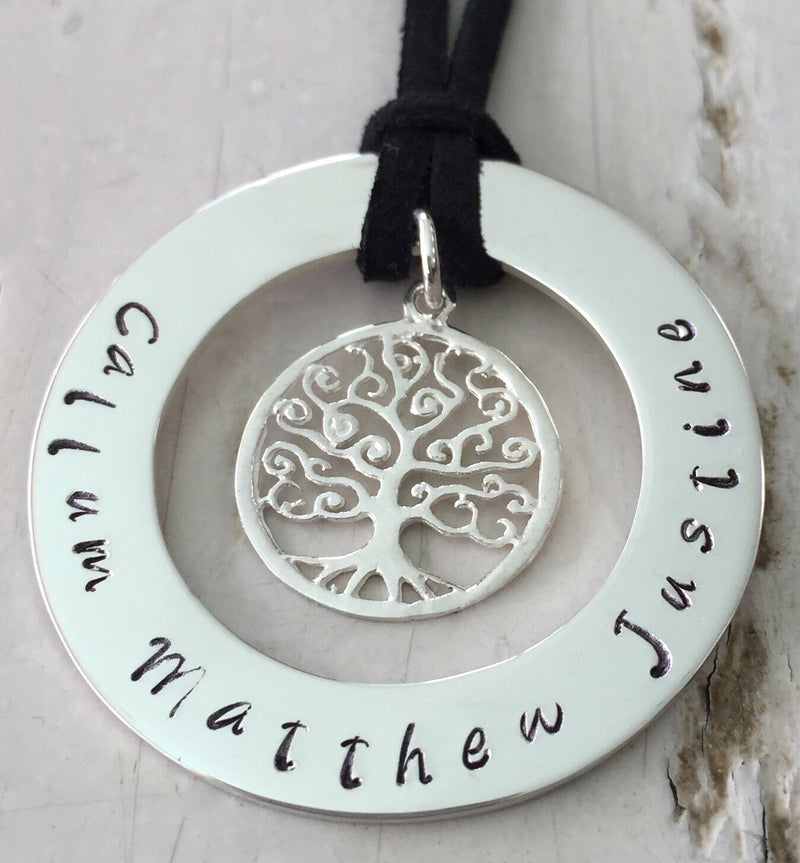 40 mm Personalised Hoop Necklace with Tree of Life Dangle