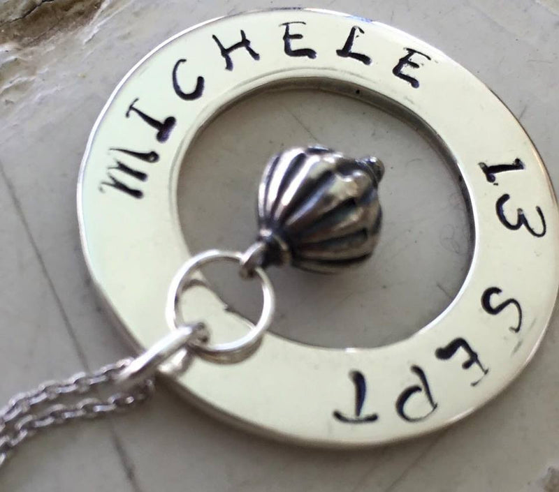 30 mm Personalised Hoop Necklace with Puffy Drop Dangle