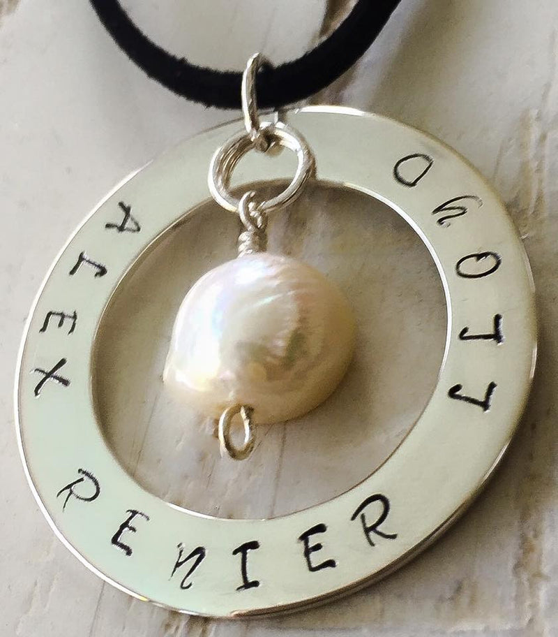 40 mm Personalised Hoop Necklace with Freshwater Pearl