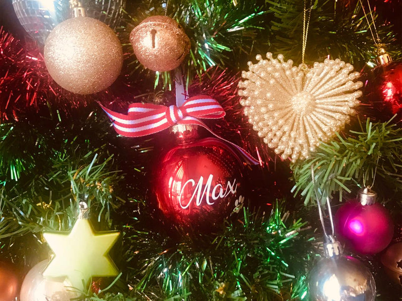 Christmas Bauble - Personalised - Glass (with candy stripe bow)