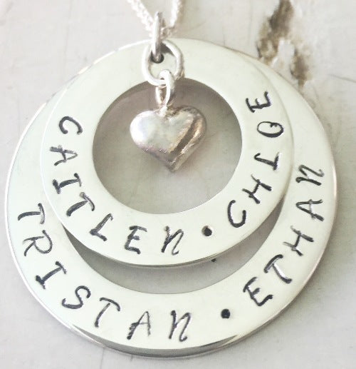 Combined Personalised Hoop Necklace with Puffy Heart Charm